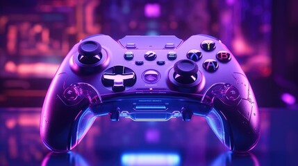 Futuristic gamepad with neon light. Generative ai
