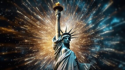 The Statue of Liberty surrounded by electro magnetic waves, generative AI - obrazy, fototapety, plakaty