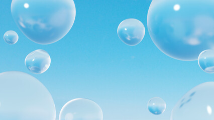 青い空と複数の丸い水滴。（横長） - obrazy, fototapety, plakaty
