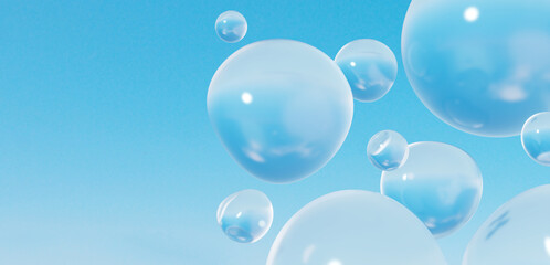 青い空と複数の丸い水滴。（横長） - obrazy, fototapety, plakaty