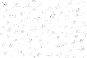 mathematical, physical, algebraic formulas and expressions. The scientific, vector background is hand-drawn on a white board.