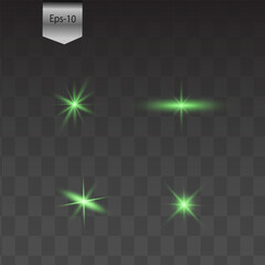 Glowing Light Stars with Sparkles. Green Light effect. Vector illustration