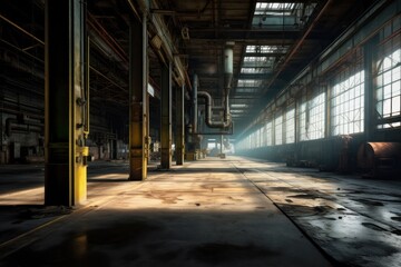 外からの光が入る古びた倉庫、中は何もない倉庫、ジェネレーティブ、AI