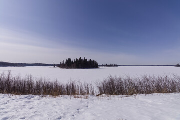 Astotin Lake on a Partially Cloudy Winter Day