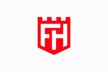 initial letter fh with shield red logo vector premium design