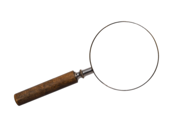 Old antique magnifying glass isolated cutout on transparent