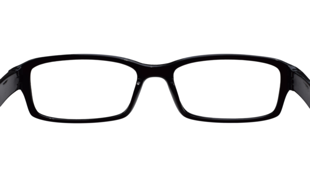 Black eyeglasses frames from personal perspective isolated cutout on transparent