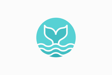 whale tail and waves logo vector premium design