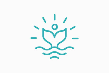 shark tail and sun logo vector premium design