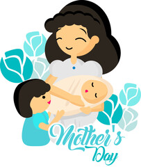 Mother's Day Blue flower hug mom and daughter family