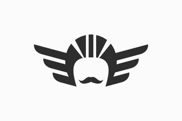 mustache man wearing helmet logo vector premium design