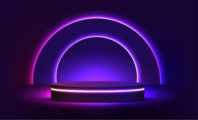 Theme product display podium neon laser background. Vecto