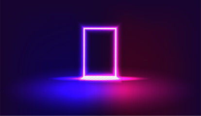 Theme product display podium neon laser background. Vector.