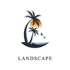 Fototapeta premium landscape logo design isolated white background. landscape simple Logo symbol vector illustration