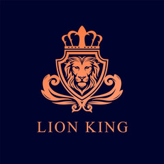 Lion King Logo Luxury style design. Lion badge Logo with crown vector isolated background