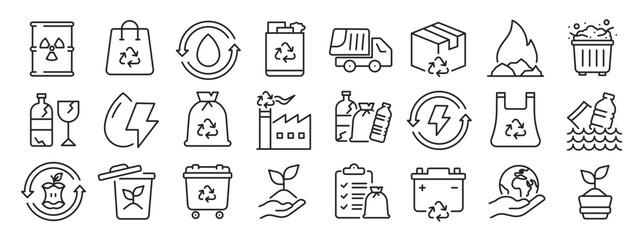 Fototapeta na wymiar Waste and recycle thin line icons. Editable stroke. For website marketing design, logo, app, template, ui, etc. Vector illustration.