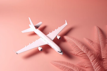 Creative composition made with passenger plane on pastel background. Summer travel or vacation pattern. Airline concept travel plane passengers, generative AI