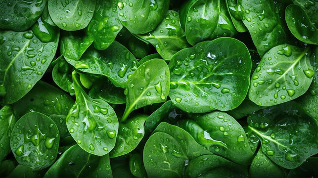 Spinach background full image. Top view Generative AI