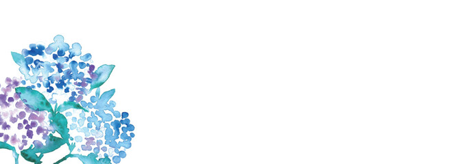 水彩画。水彩タッチのアジサイイラスト。紫陽花のベクターイラスト背景。Watercolor painting. Hydrangea illustration with watercolor touch. Hydrangea vector illustration background.