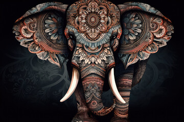 Decorated Indian elephant. Beautiful Elephant in tattoos and drawings, generative AI