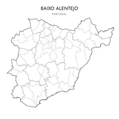 Vector Map of Upper Alentejo Subregion (Comunidade Intermunicipal do Baixo Alentejo) with borders of District, Municipalities (Concelhos) and Civil Parishes (Freguesias) as of 2023 - Portugal