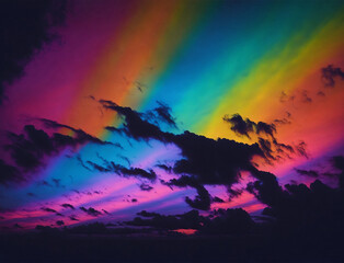Fototapeta na wymiar Aurora boreal con colores de arcoiris en un cielo nocturno estrellado, bandera gay 