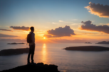 Fototapeta premium silhouette of a person standing on the beach at sunset, A silhouette of a person standing on a beach, Believe in yourself