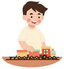 Obraz na płótnie Canvas Illustration of a cute little boy playing with a toy train