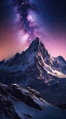 Plakat Night landscape with colorful Milky Way at mountains. Starry sky with hills at summer. Beautiful Universe. Space background. Generative Ai.
