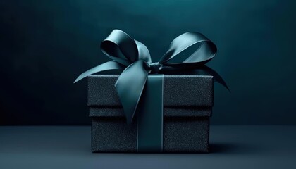a gift box with a blue ribbon over a blue background, generative ai