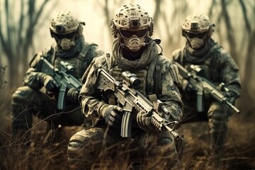 Fototapeta premium soldiers in camouflage, Generative Ai image