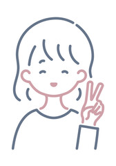 ピースサインをしている女性のシンプルなイラスト