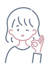 ウィンクでOKサインをしている女性のシンプルなイラスト