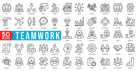 Business teamwork, team building, work group and human resources minimal thin line web icon set. Outline icons collection. Simple vector illustration - obrazy, fototapety, plakaty