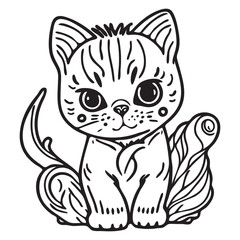 Fototapeta na wymiar Cute cartoon little cat. Black and white vector illustration for coloring book 