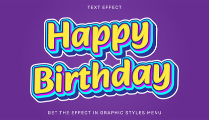 Happy birthday text effect template in 3d style