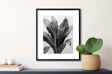 A mockup black or wooden frame with a white mat for an 8x10 inch photograph for modern or minimalist decor