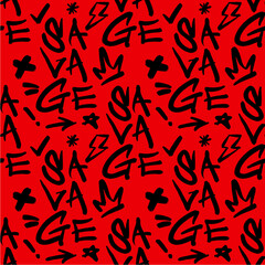 Savage Graffiti Seamless Pattern Red Background