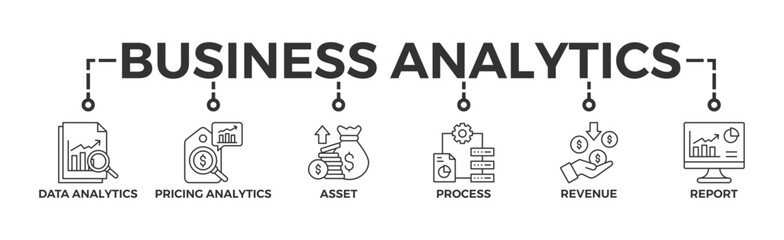 Business Analytics banner web icon vector illustration concept with icon of asset, revenue, pricing analytics, data analytics. process, report