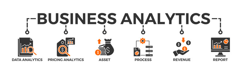 Business Analytics banner web icon vector illustration concept with icon of asset, revenue, pricing analytics, data analytics. process, report