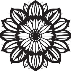Flower clipart vector design black and white