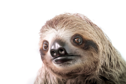 Image of a cute sloth on white background. Wildlife Animals. Illustration. Generative AI.
