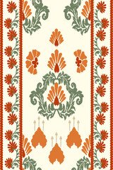 Seamless pattern of Ikat paisley, traditional seamless pattern, white background, Aztec style, embroidery, abstract, vector, design illustration for texture, fabric, print.