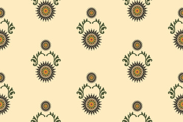 Ethnic abstract flower art. Seamless pattern in tribal, folk embroidery, and Mexican style. Aztec geometric art ornament print.Design for carpet, wallpaper, clothing, wrapping, fabric, cover, textile