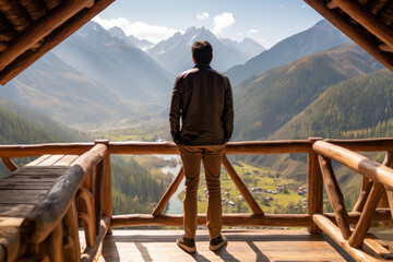 a man looking in the view at distance