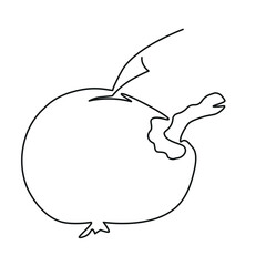 Bitten apple and worm. Editable vector monochrome stylized image in continuous one line minimalistic art technique