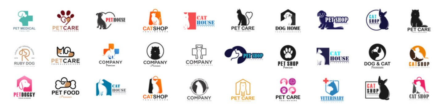 Dog Cat Pet Shop icon set Vector Logo design .This logo could be use as logo of pet shop, pet clinic