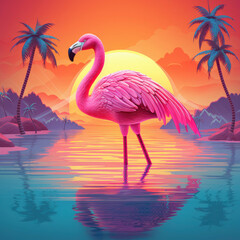 Obraz premium Flamingo on the background of the sunset.