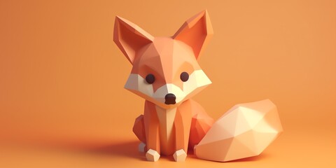 Low poly fox isolated on orange background
