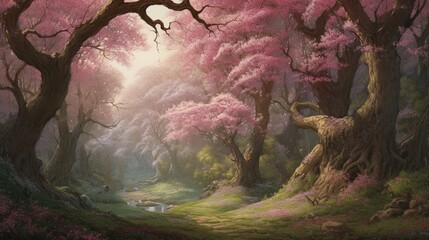 Spring sakura forest fantasy scene backgrounds
